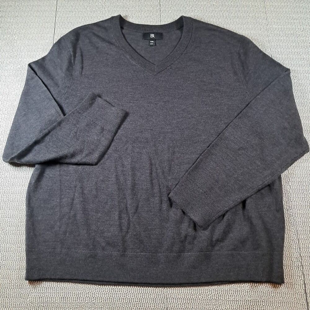 Banana Republic Sweater Mens XL Extra Fine Merino Wool V Neck Charcoal Grey